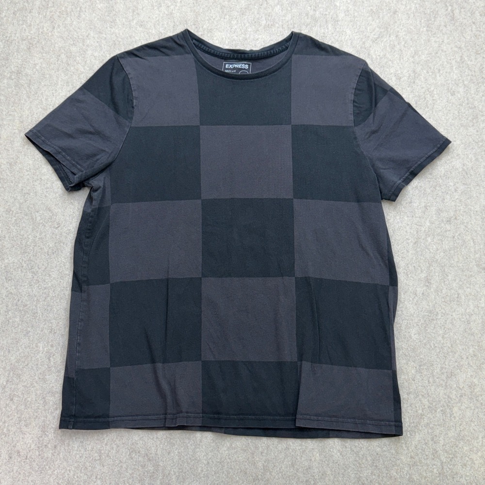 Express T Mens L Black Gray Checkered Y2K Grunge Skater Indie Sleaze Alt Emo